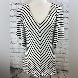White House Black Market Women's Striped V-Neck Blouse Black XXS